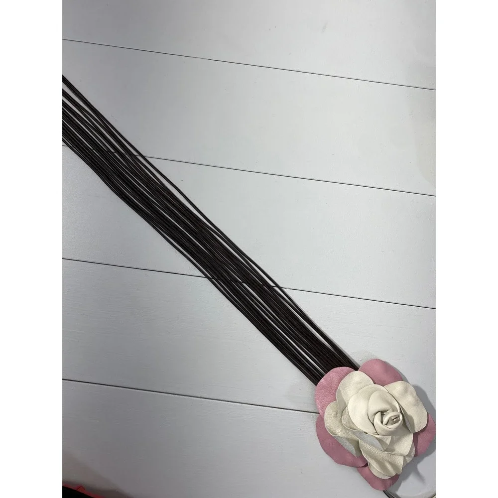 Y2K LC Leather Petal Flower Cord Wrap Belt O/S Pink Boho Floral Brown Cord Rose